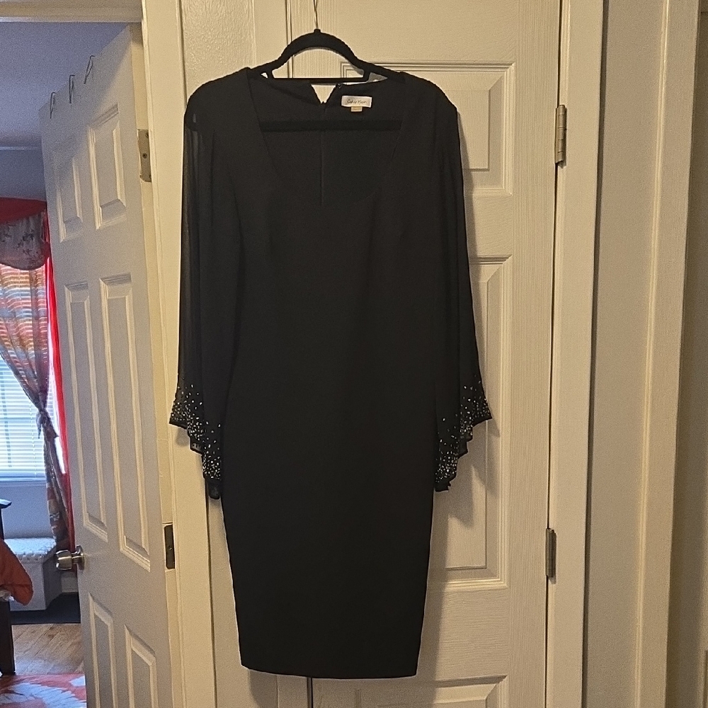Calvin Klein Black Dress with Beaded Sleeves 🖤 SIZE 12